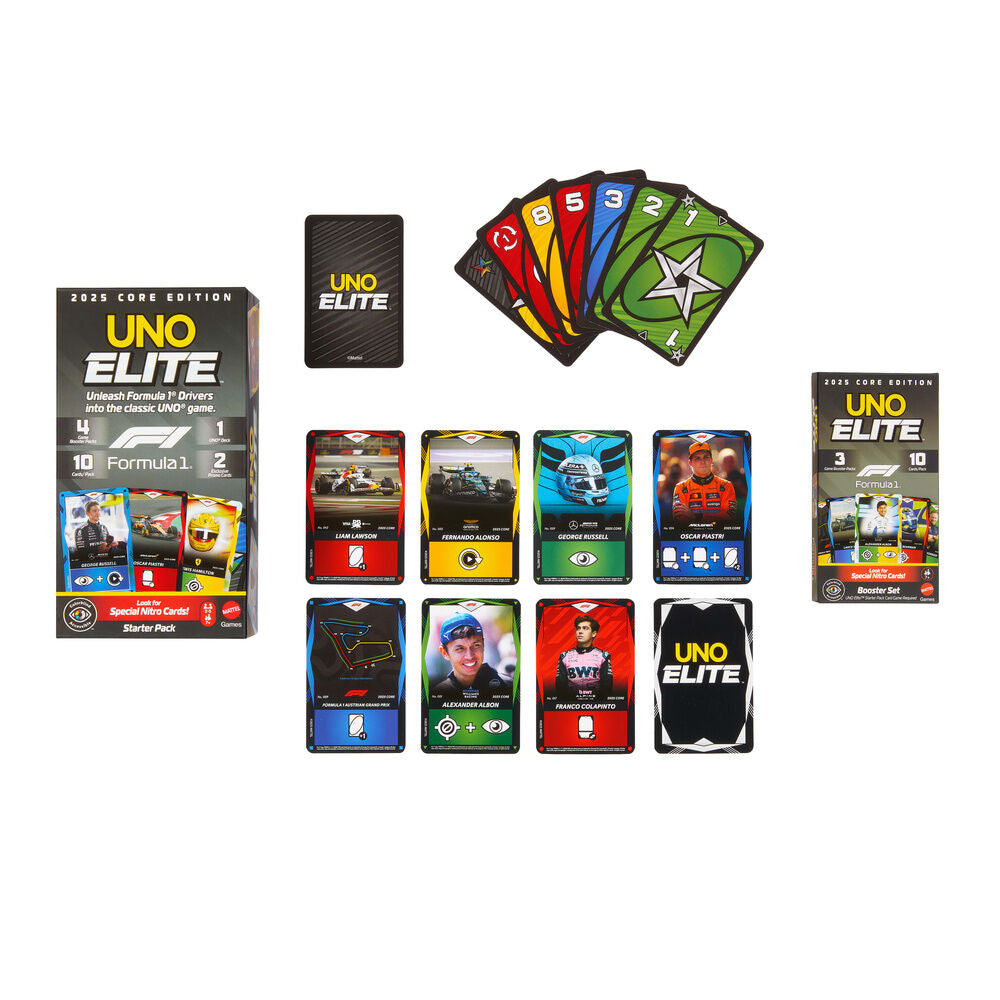 UNO Juego de Cartas Elite F1 Booster Pack Mattel
