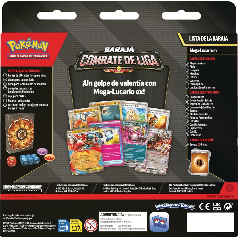 Pokemon Juego De Cartas Baraja cartas Combate de Liga de Mega-Lucario ex de JCC Pokemon español (imagen 6 de 10)