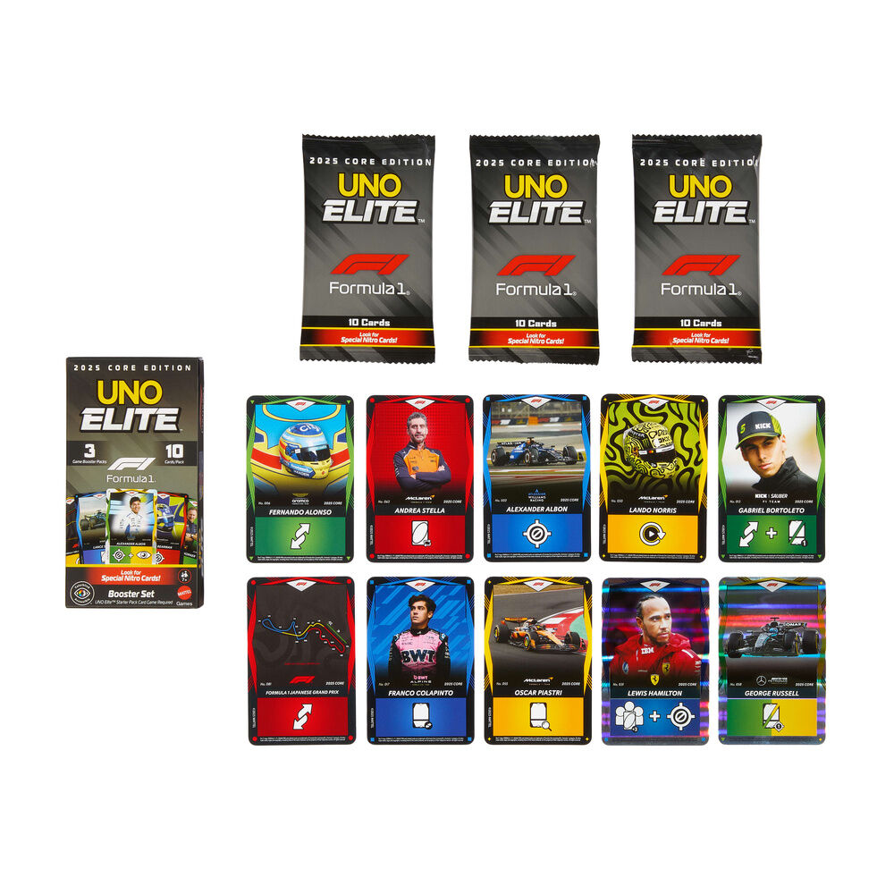 UNO Juego de Cartas Elite F1 Booster Pack Mattel