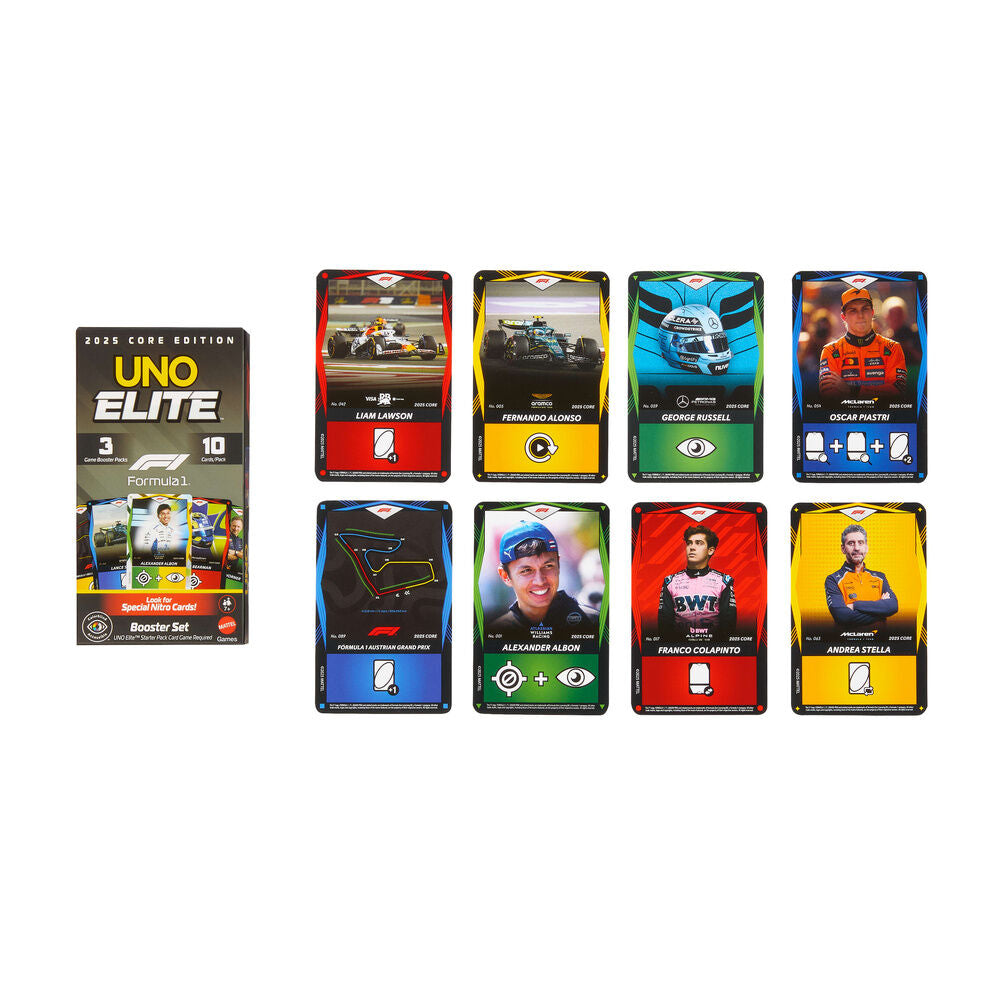 UNO Juego de Cartas Elite F1 Booster Pack Mattel