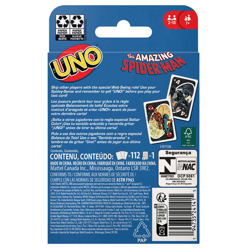 Marvel Juego Cartas UNO Spiderman Mattel