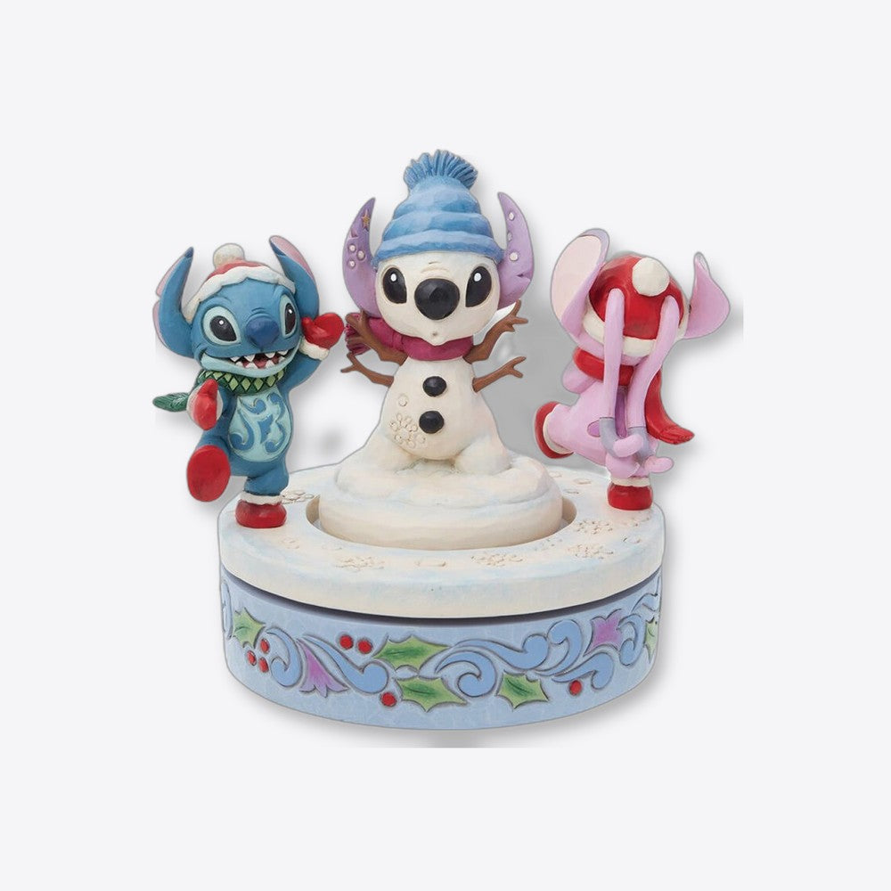 Figura decorativa enesco disney stitch y angel con muñeco de nieve rotativo (imagen 2 de 6)