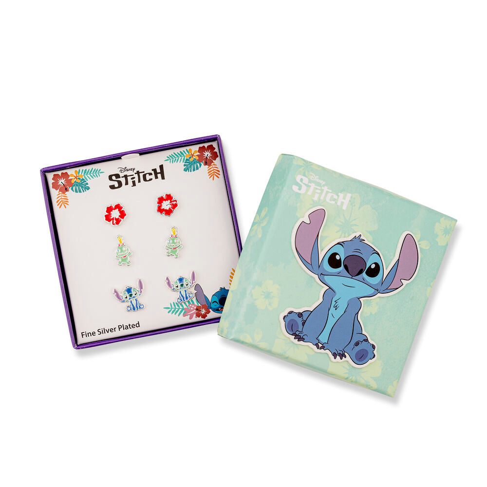 [Disney Lilo & Stitch] Set 3 Pares Pendientes Plata Stitch
