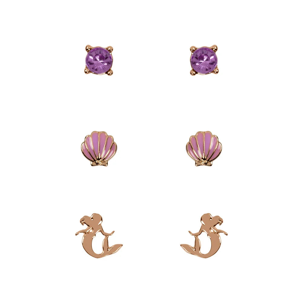 [Disney La Sirenita] Set 3 Pares Pendientes Ariel Oficial