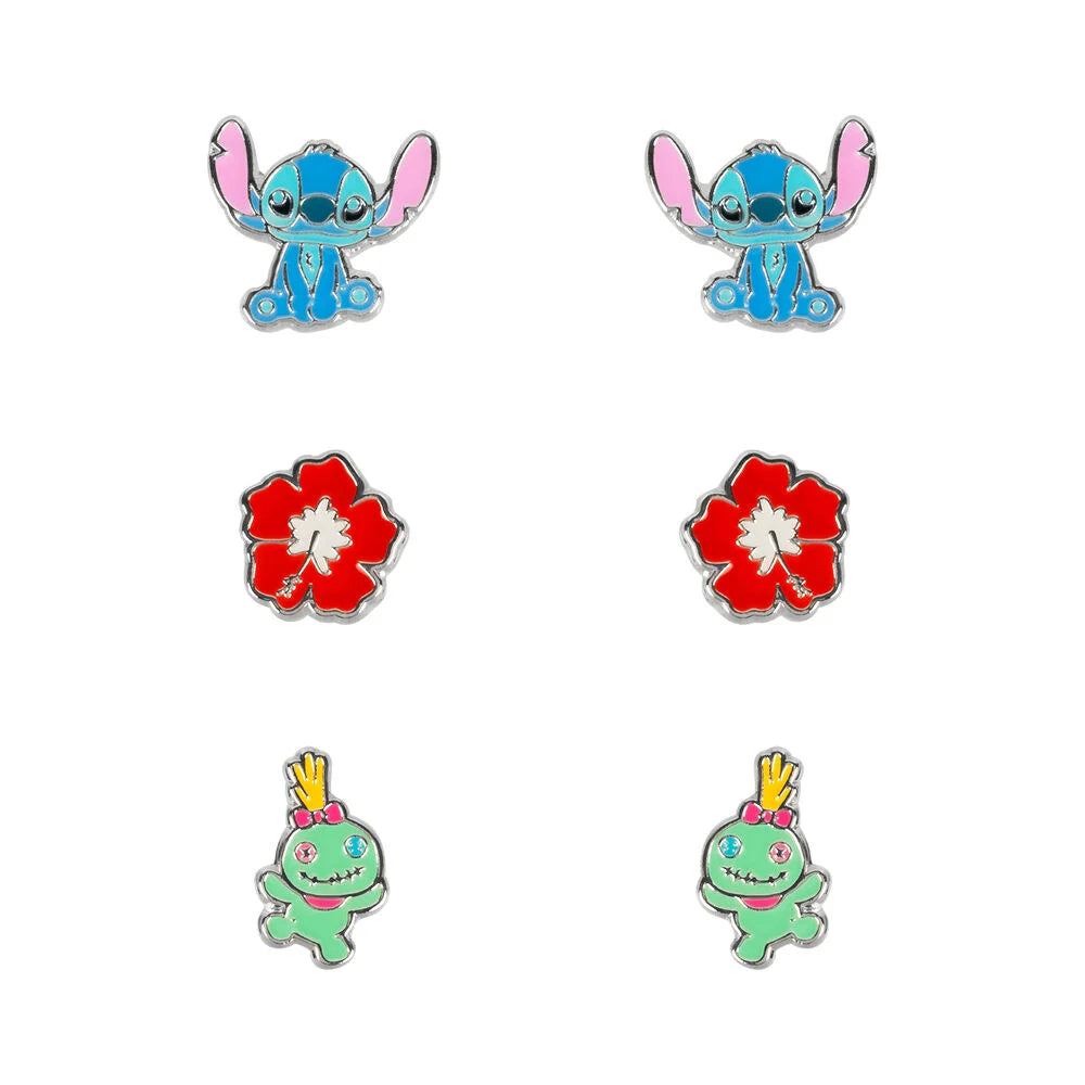[Disney Lilo & Stitch] Set 3 Pares Pendientes Plata Stitch