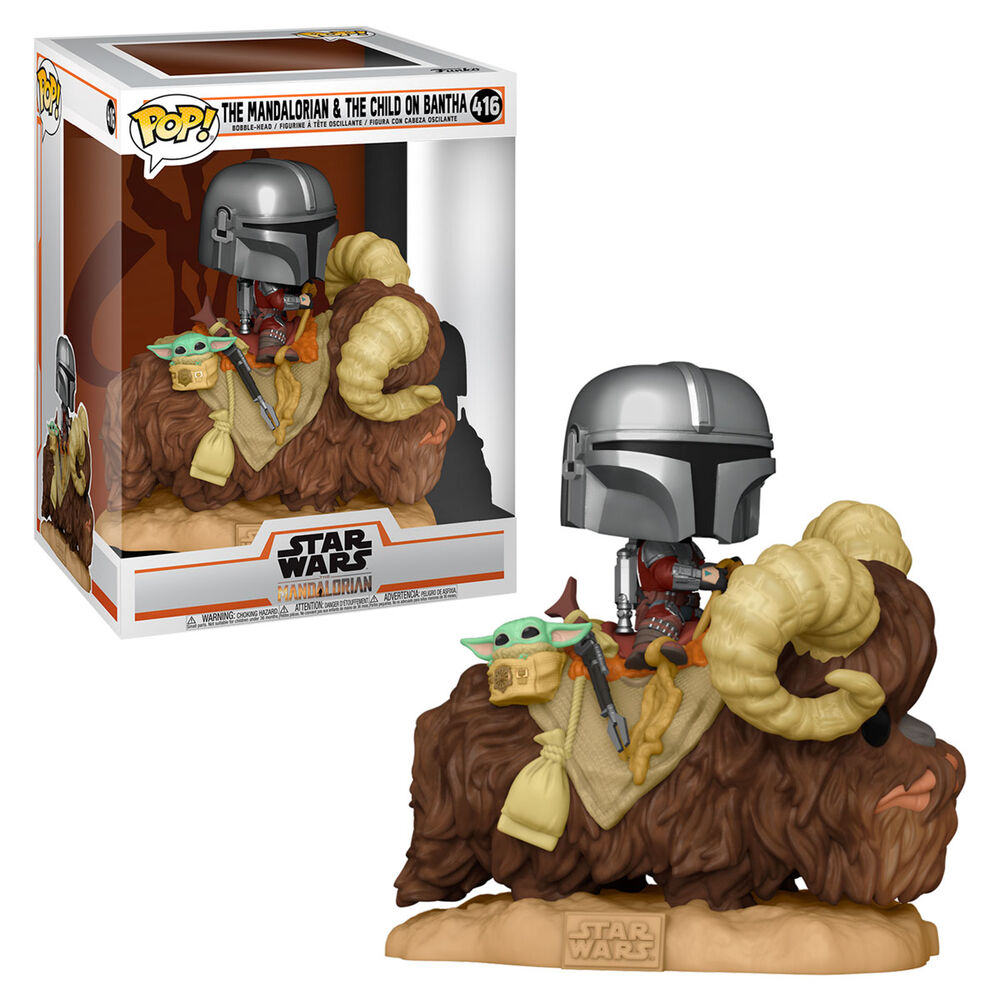 Funko Figura POP Star Wars The Mandalorian Mando on Bantha with Child in Bag (imagen 2 de 4)