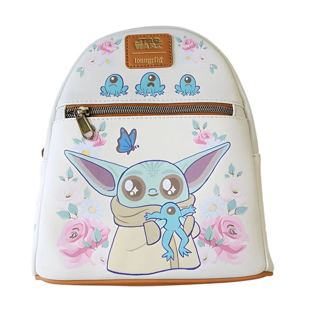 Lf | Lounfefly Mochila Lucas Grogu With Frogs Brown Trim Star Wars Loungefly 26cm