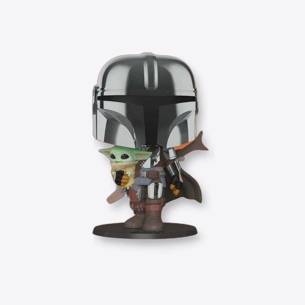 Funko pop star wars the mandalorian el mandaloriano xl version armadura cromatica con yoda en brazos 49931 (imagen 2 de 6)